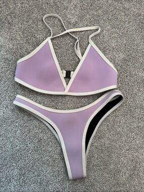 Lilac Trim Triangle Bikini Set - Women's Swim